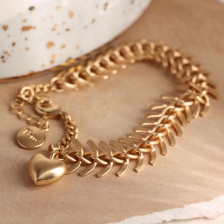 Golden Finish Chevron Link Bracelet with Heart Charm by Peace of Mind